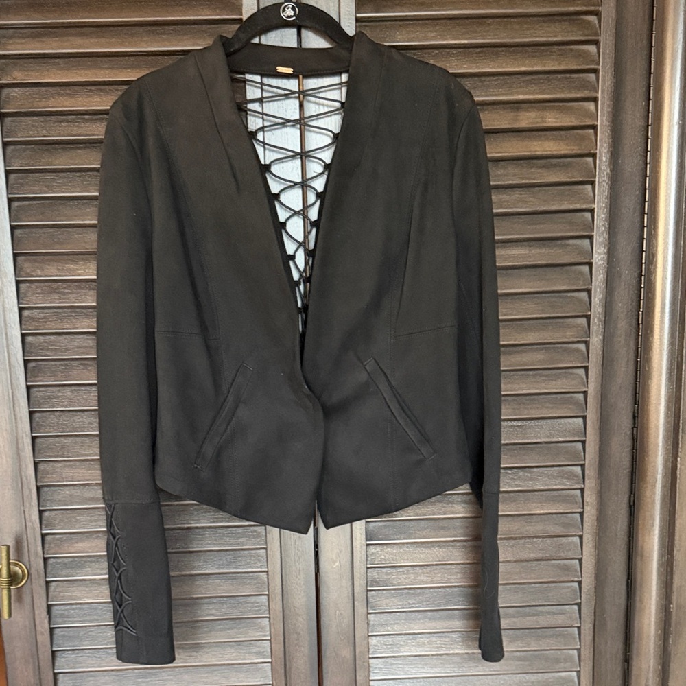 Free People Black faux Jacket w/open back detail